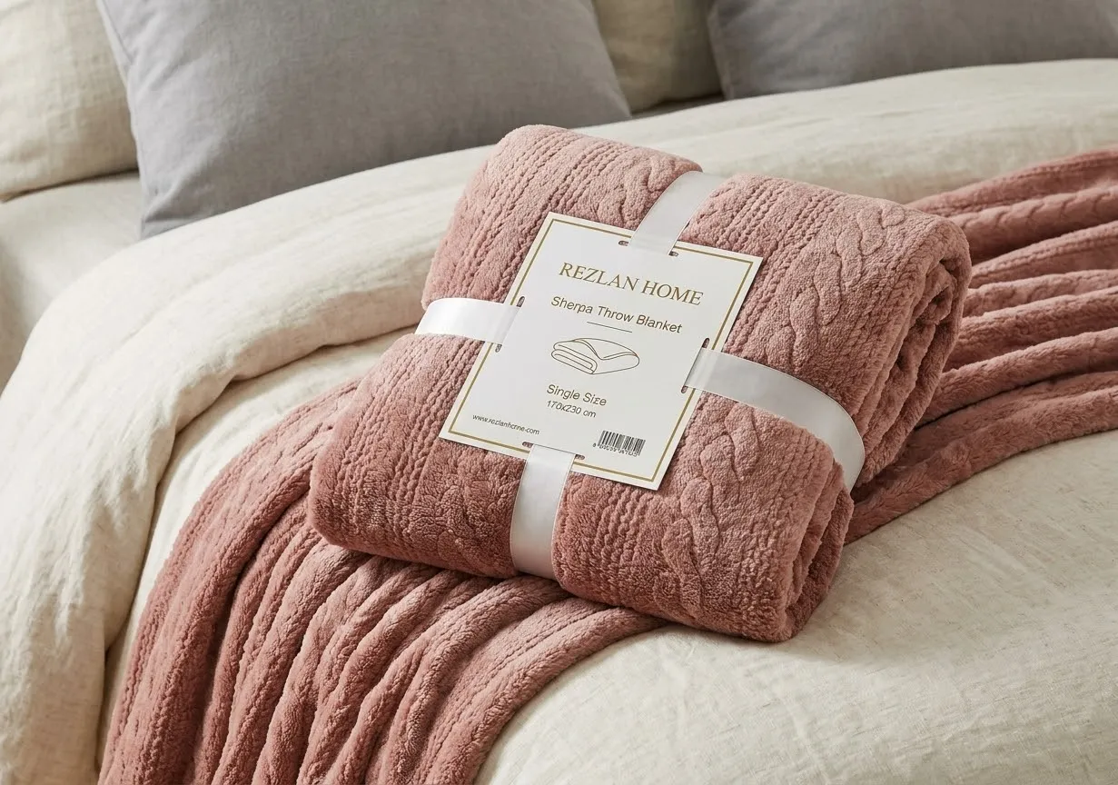 بطانية شيربا ريزلان هوم (Rezlan Home) - مقاس مفرد (170x230 سم) - لون وردي مغبر (Dusty Rose) - نعومة فائقة وأناقة عصرية