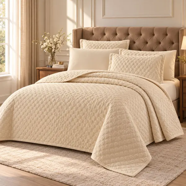 Rezlan Home Beige King Bedspread Set – 6 Pieces