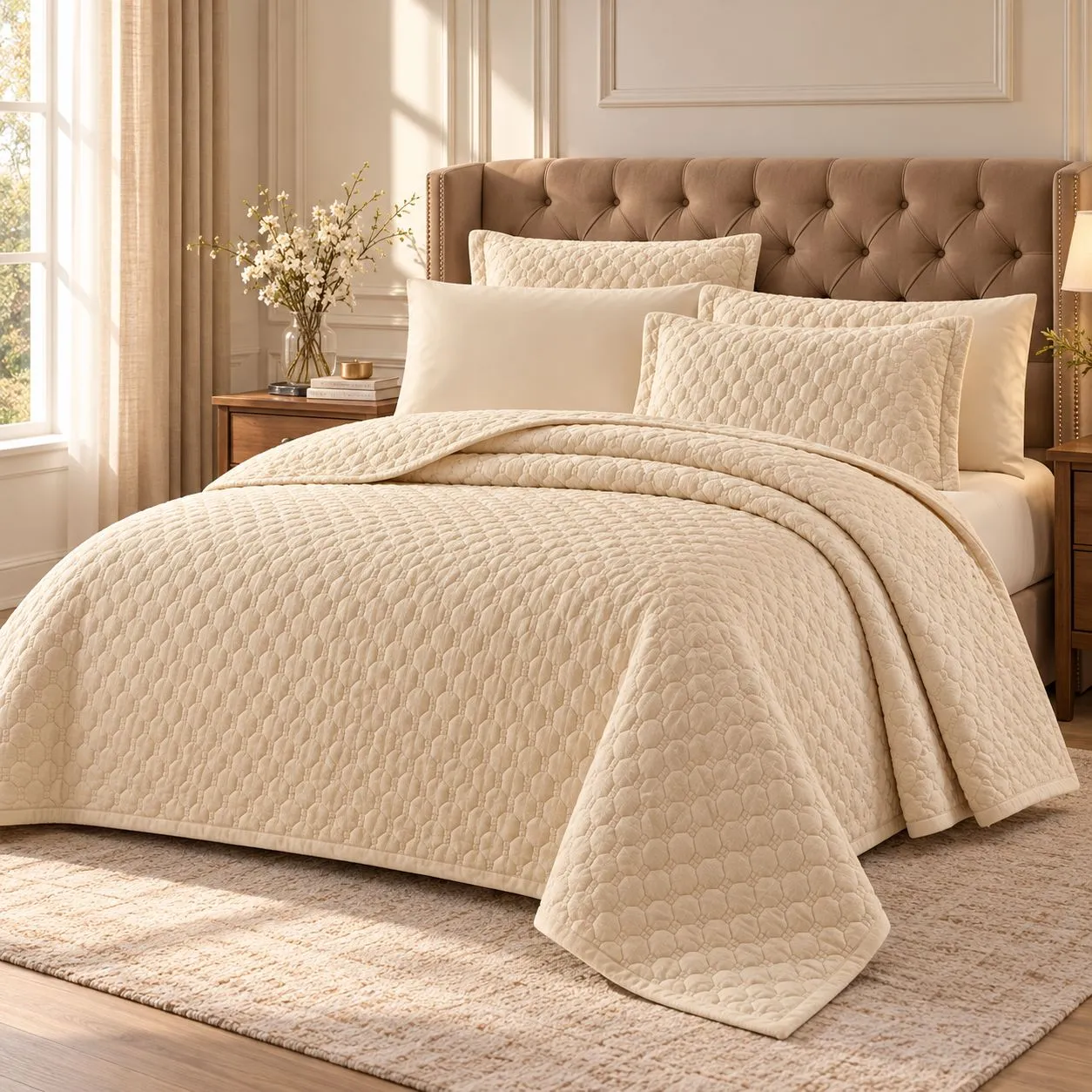 Rezlan Home Beige King Bedspread Set – 6 Pieces