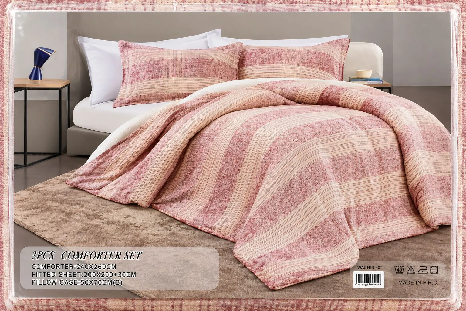 Rose Beige Comforter Set – Elegant Striped Design | Farran Home