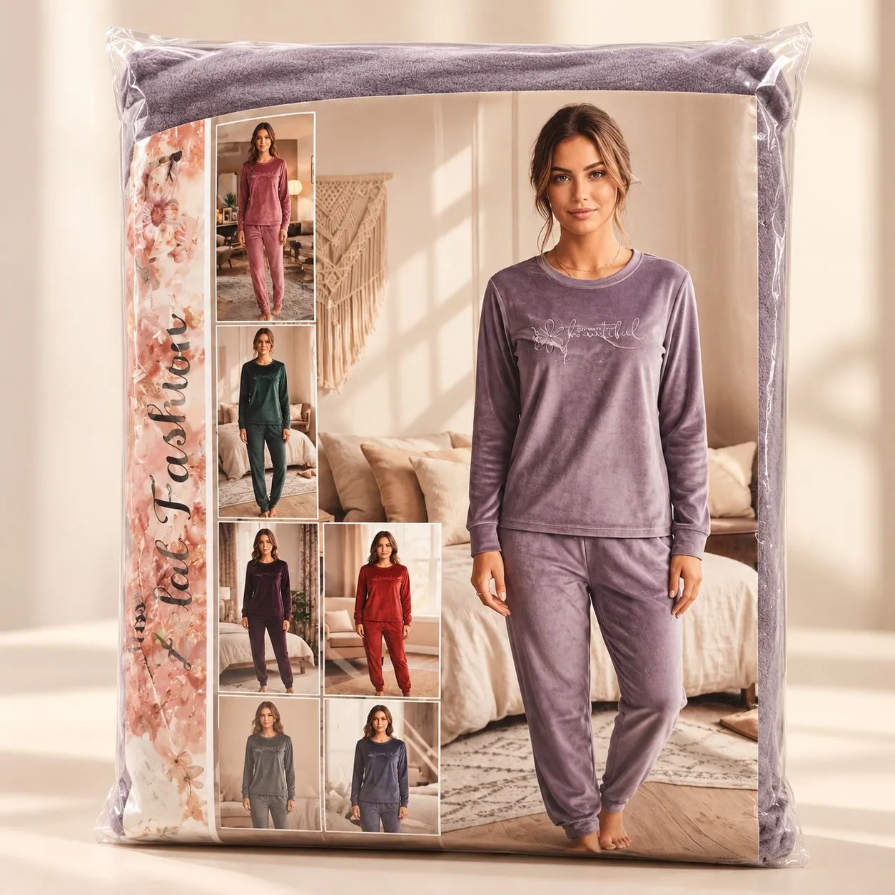 Women's Soft Velour Pajama Set – Elegant Lavender